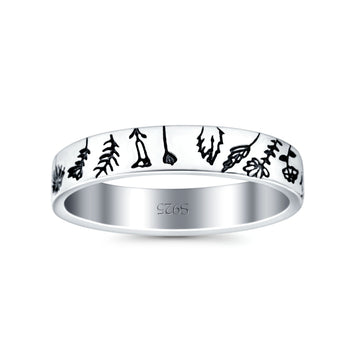 Flowers Ring Oxidized Band Solid 925 Sterling Silver Thumb Ring (4mm)